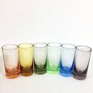 1950's 6 Shot Glasses Barware Rainbow MCM Tall Blue Purple Pink Harry J Gilbert